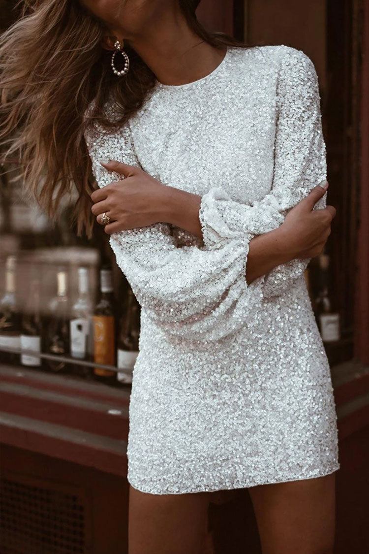 Sparkly Long Sleeve Round Neck Sequin ...